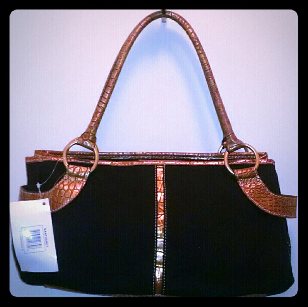 Black and bronze handbag